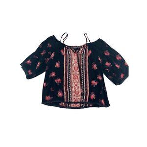 Angie Women's Bohemian Cold Shoulder Floral Blouse - Medium